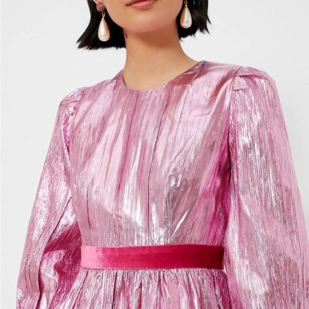 Tuckernuck Hyacinth House Pink Metallic Plisse Eloise Midi Dress Sz S - Picture 6 of 15